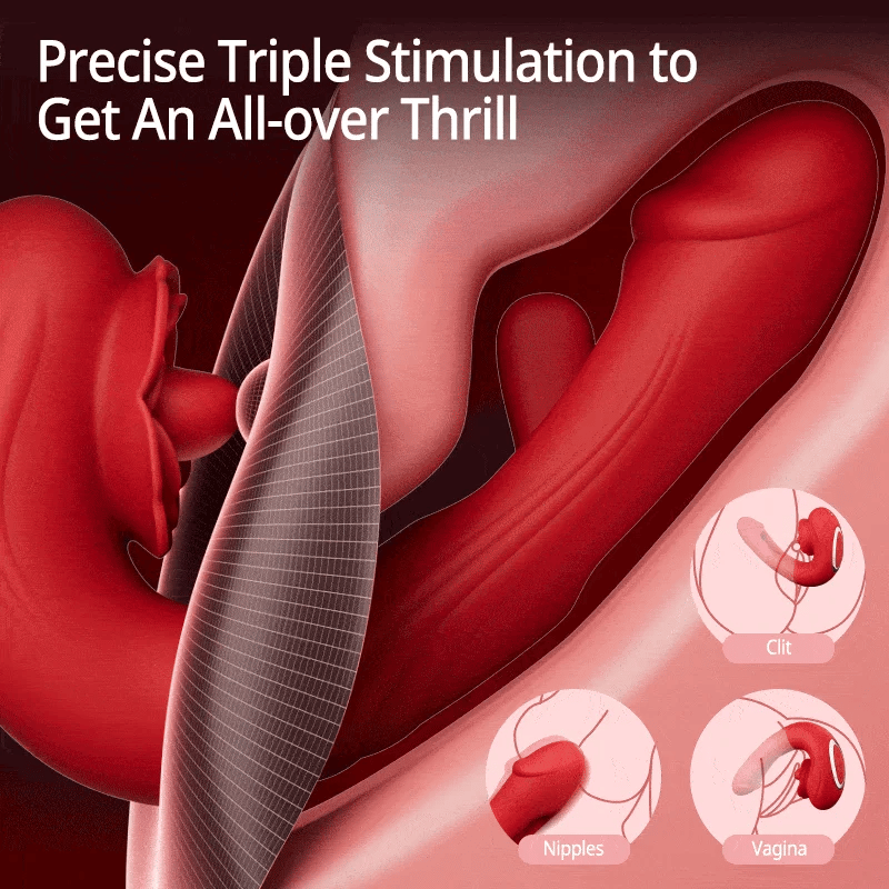 Rose Rotation Tongue Licking Clitoral Stimulator & Flapping G-spot Vibrator